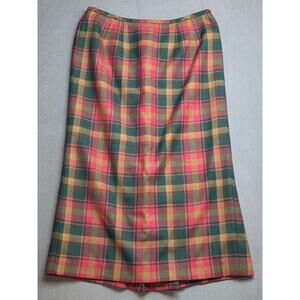 Lands End Women Size 8 Classic Wool Plaid Maxi A-Line Skirt Back Pleat 28" Waist